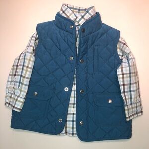 Janie and Jack Blue Quilted Vest with Plaid Shirt